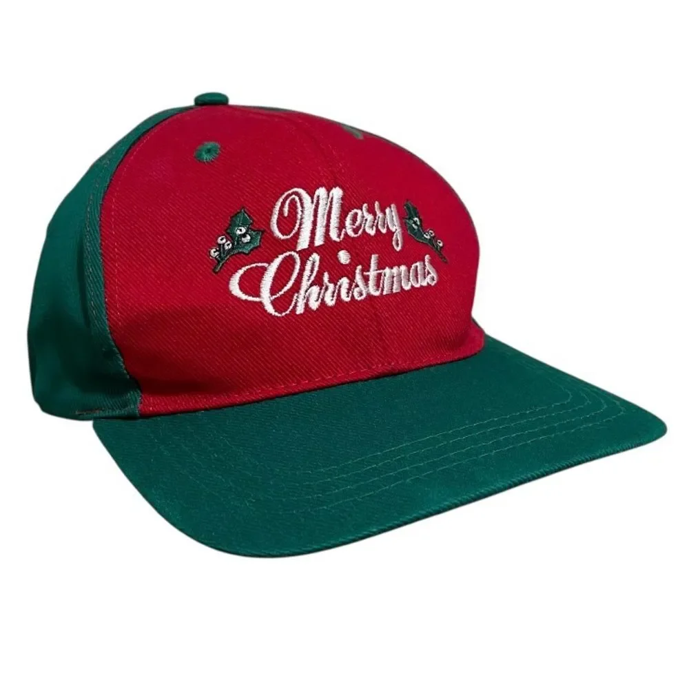 Vintage Merry Christmas Graphic Snapback Hat Cotton Embroidered Festive Holiday - Picture 4 of 14
